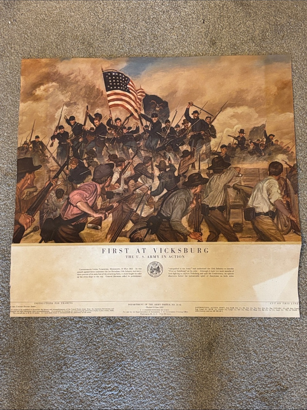Rare find vintage First at Vicksburg Historic Wall Art Print - Blue, Brown, Tan